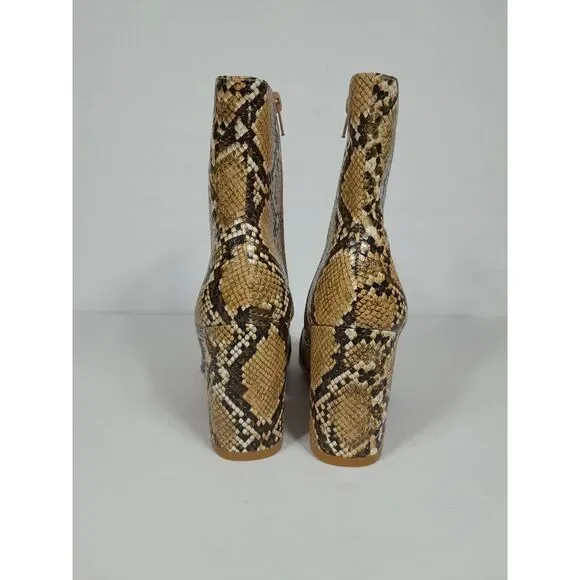 Lulus my generation Snake Reptile block heel women sz 7.5 Boots Bootie Ankle Tan - Picture 7 of 10